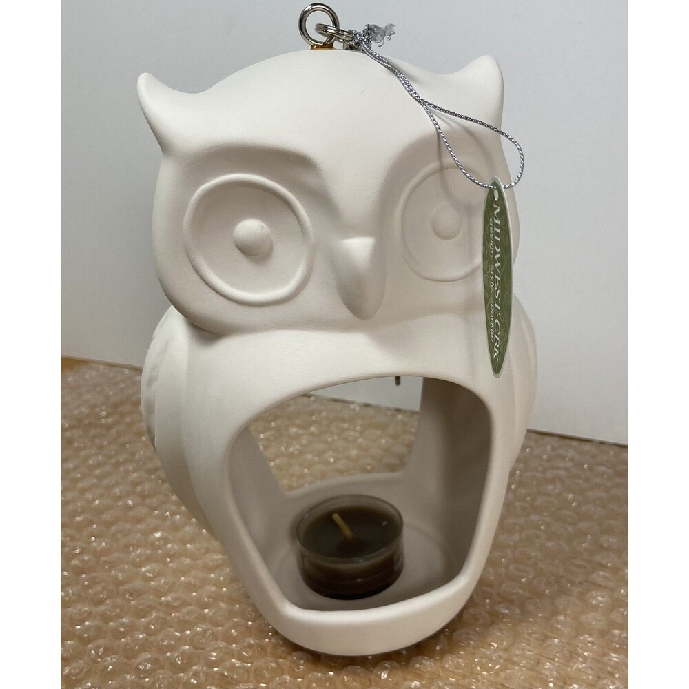 MidwestCBK White Bisque Ceramic Owl Tealight Candle Holder 7.5 In Garden Outdoor - Picture 2 of 7